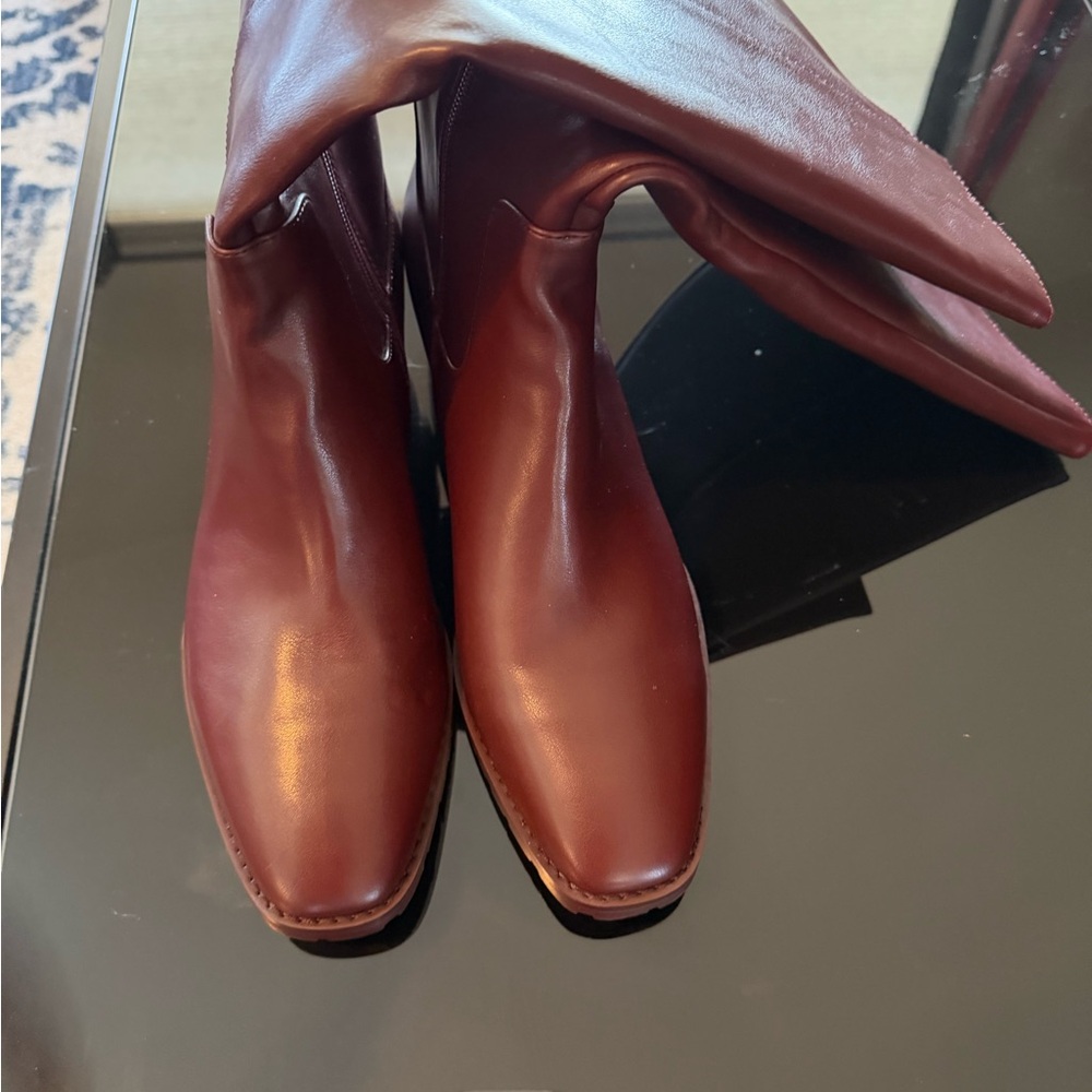 Burgundy Leather Knee-High Boots
